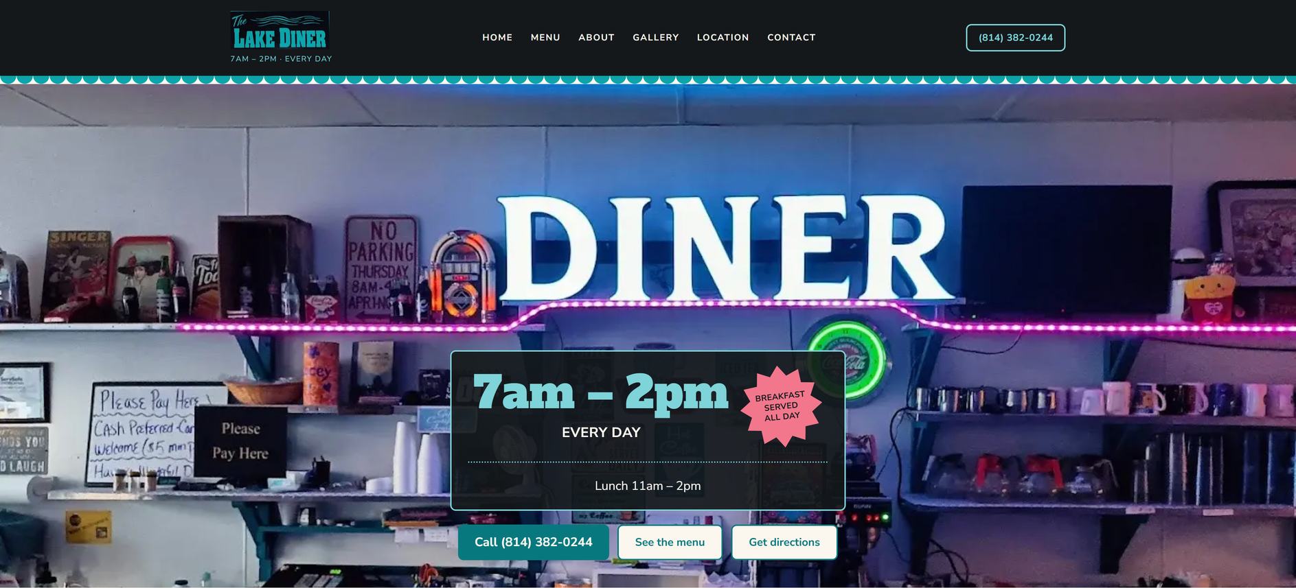 Screenshot of the The Lake Diner website