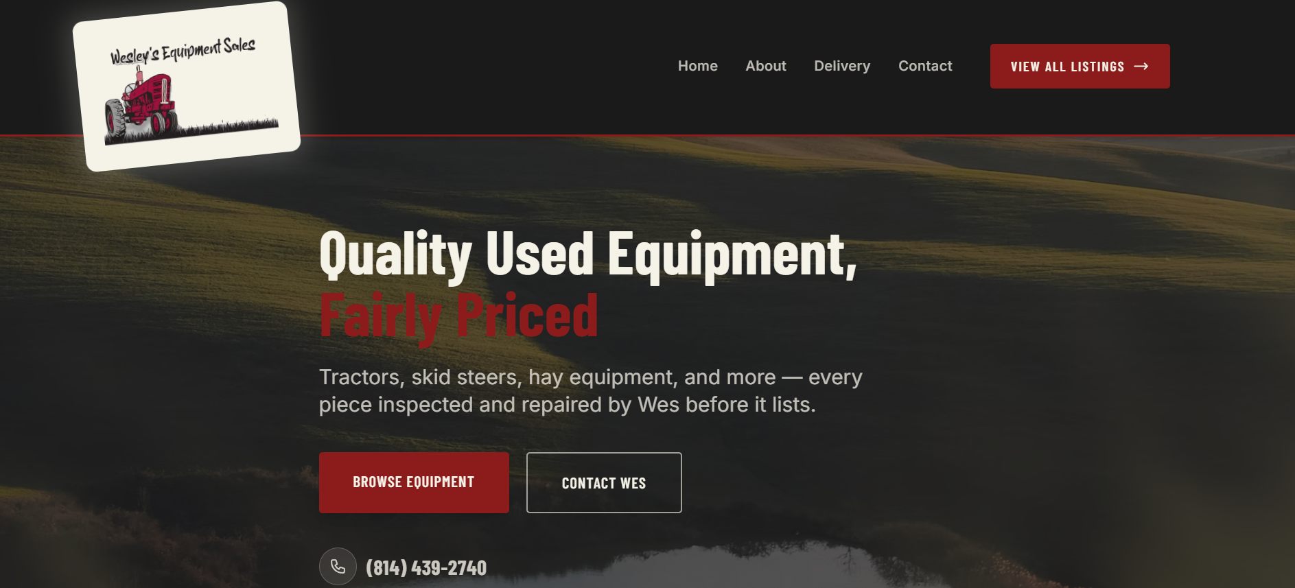 Screenshot of the Wesley's Equipment Sales website